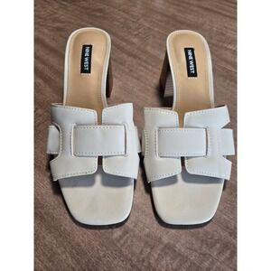 Nine West Griselda Cream Square Toe Block Heel Slides Sandals Size 7M Resortwear